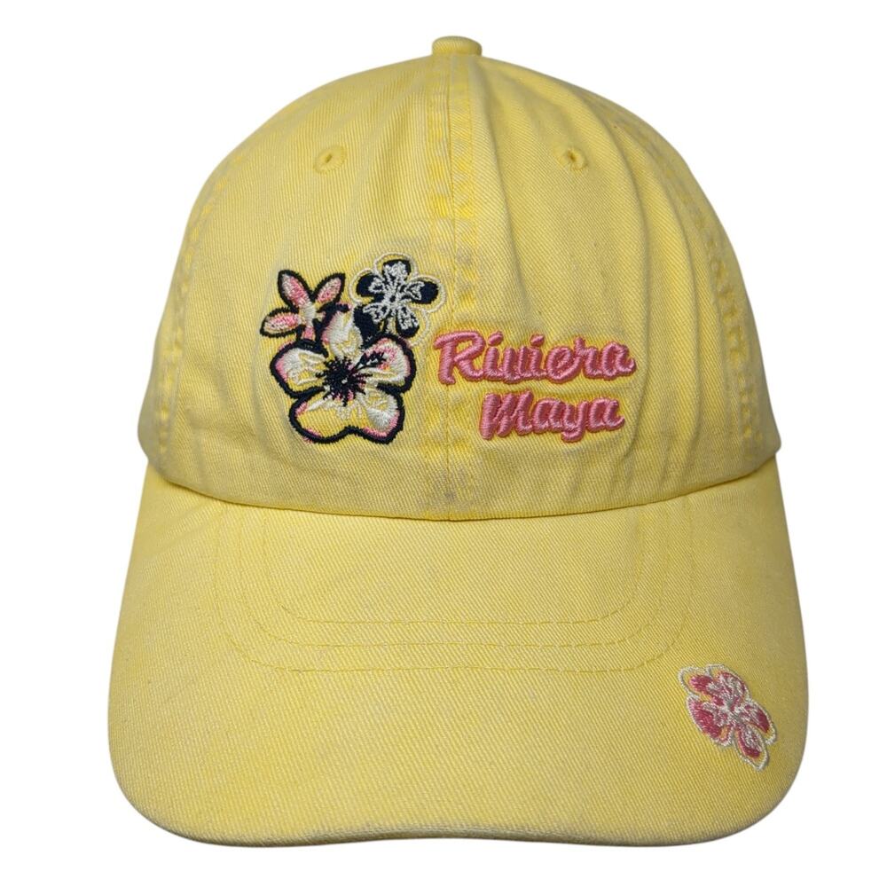 Riviera Maya Slideback Baseball Cap Yellow One Size Embroidered Caribbean Side